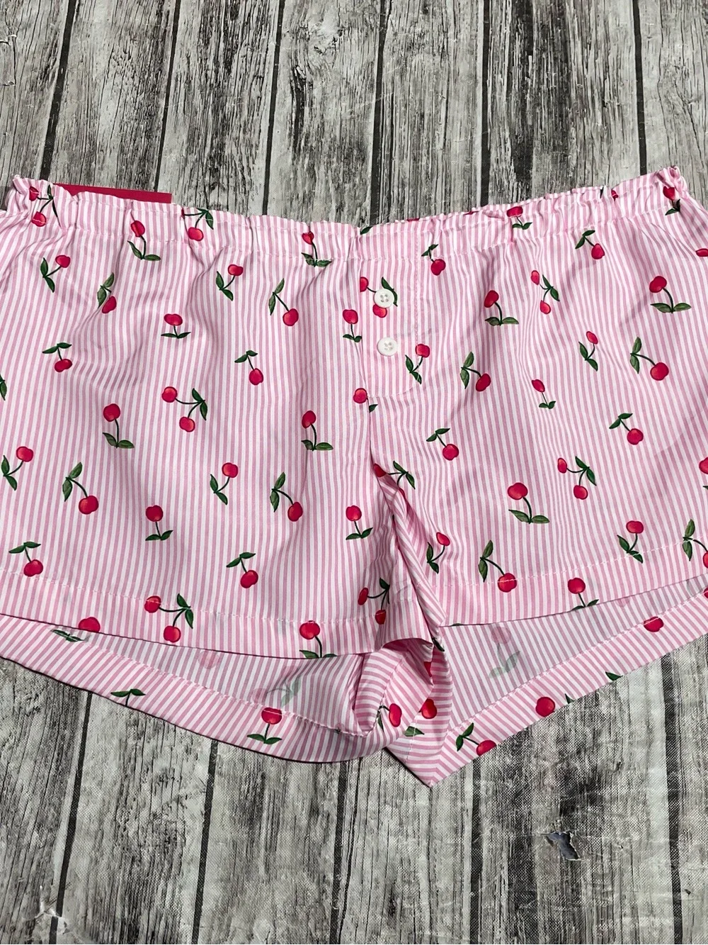 Ladies Large Forever Moda Pink Stiped Cherry Print House Shorts NEW W TAG! NWT